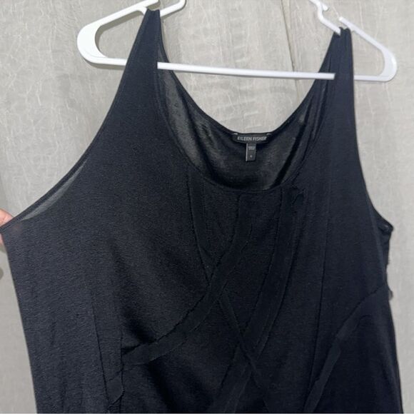 Eileen Fisher L Black Ribbon Detail Fine Knit Soft Relaxed Fit Tank Top - Picture 5 of 11